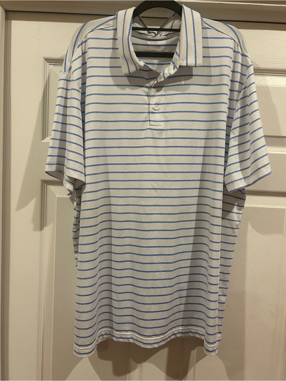 Men's White Polo Shirt with Light Blue Stripes